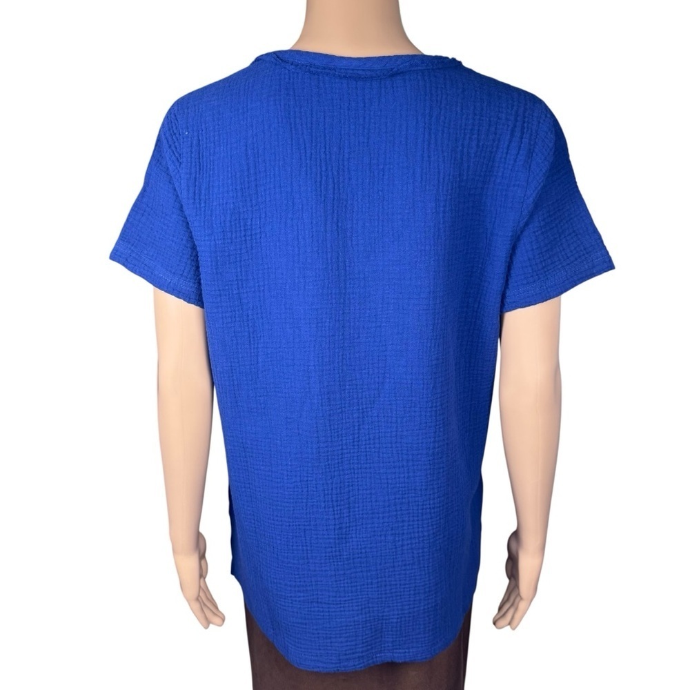 New Belle Beach by Kim Gravel Gauze V-Neck Nautical Navy Cotton Top Size XS - Picture 5 of 10
